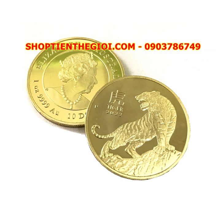 Xu Úc Hình Con Hổ Mạ Vàng tặng túi gấm 2022 - SP005412